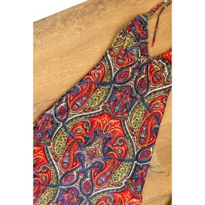 Vintage 70s Boogie Nights Paisley Halter Maxi‎ Dress Red Psychedelic XS S